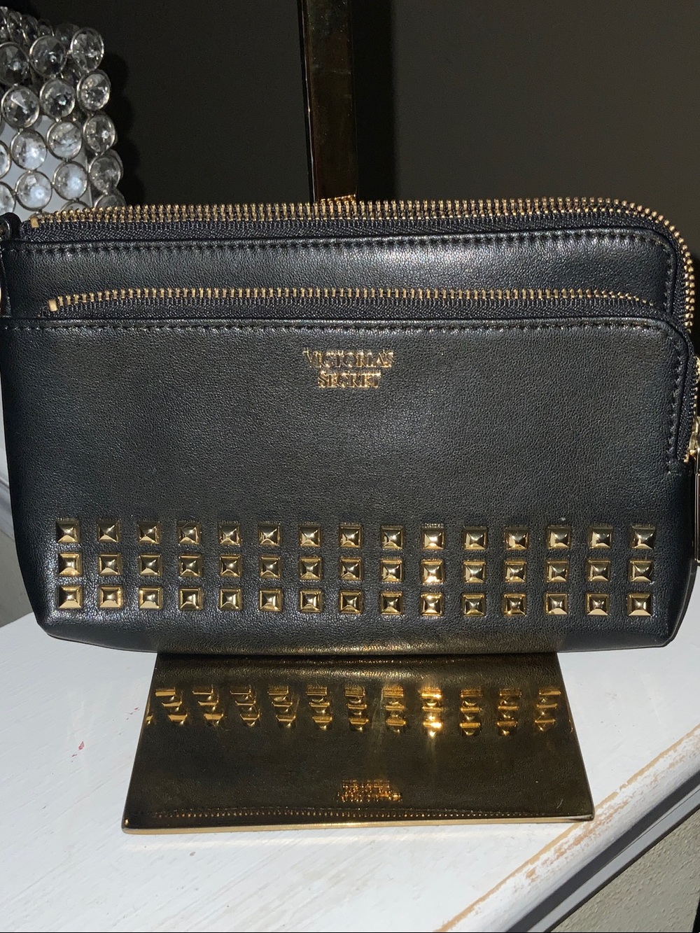 Victoria's Secret genuine, leather Black Wallet with Gold Studs